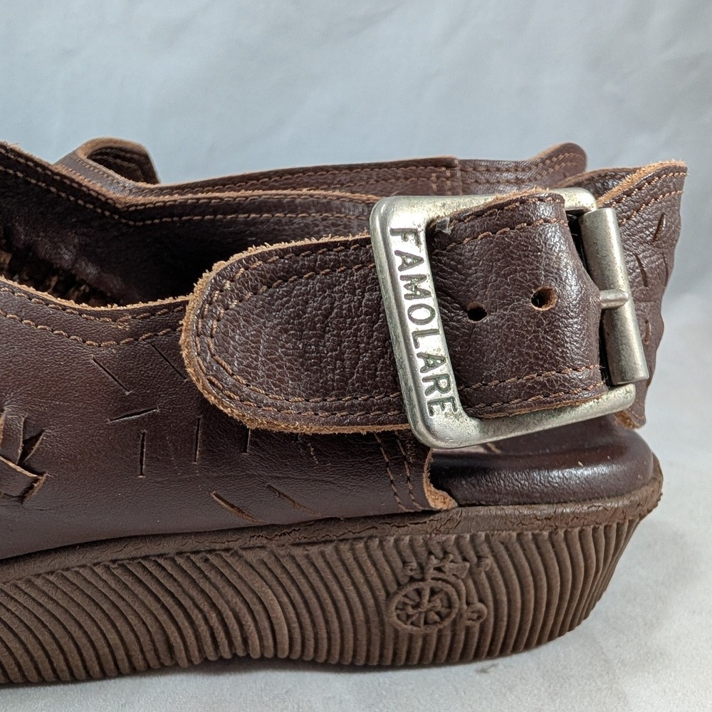 Famolare Brown Leather "Hi-Up" Wave Sole Sandals Woven Slingback Sandals Size 8M - Picture 3 of 11